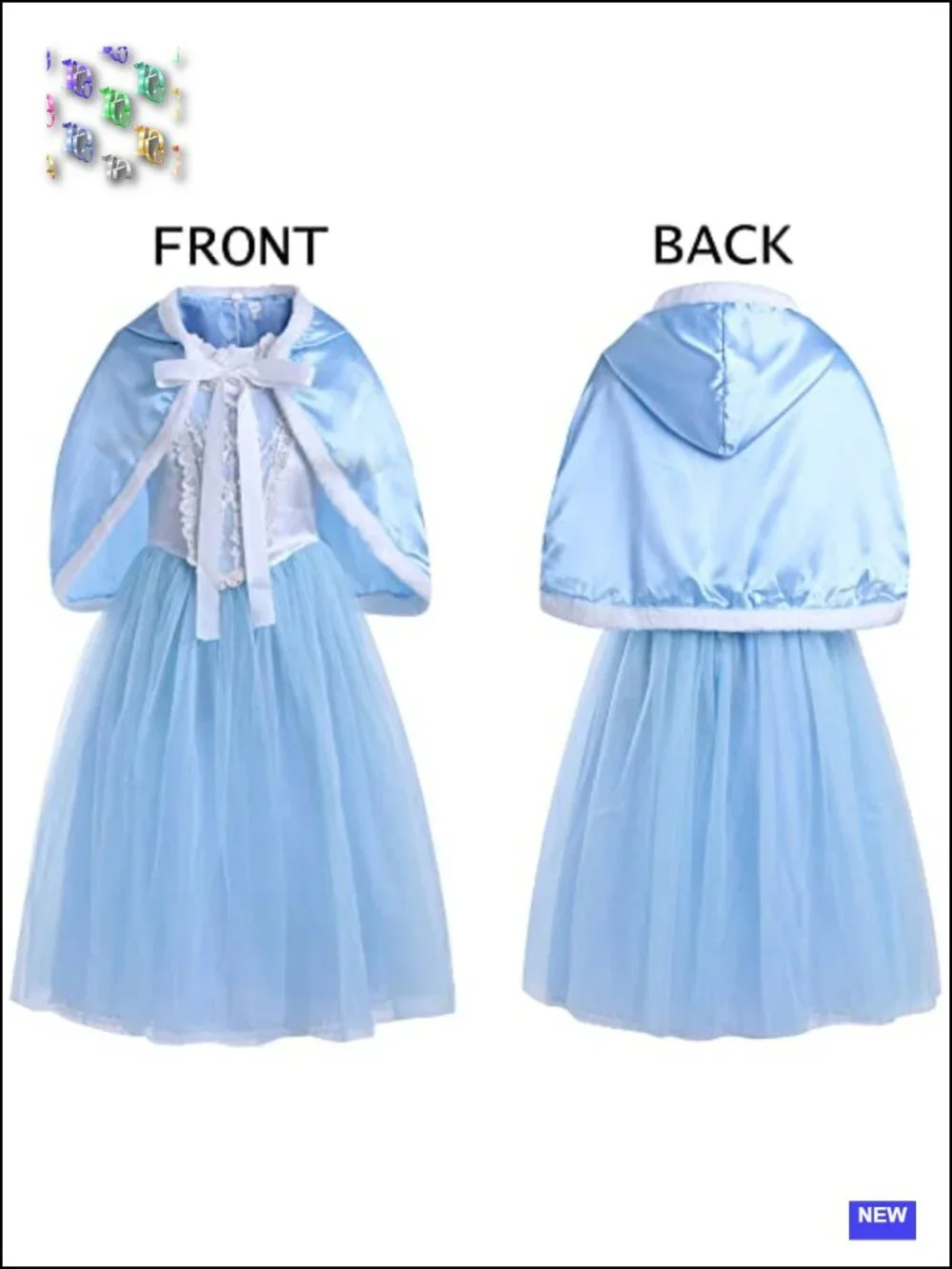 Girls Cinderella Princess Costume Dress Set 4 Pieces with Shawl Crown Scepter